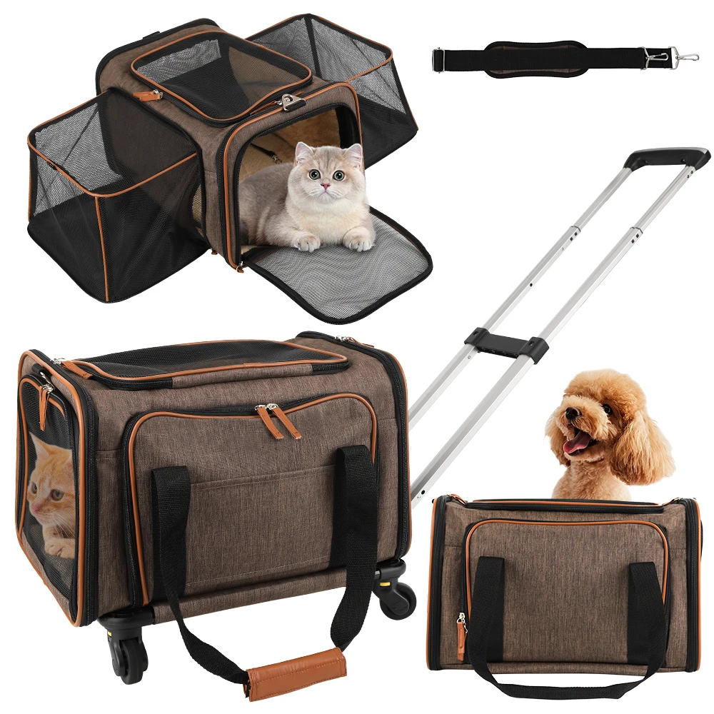 Expandable Rolling Pet Carrier with Wheels, featuring a detachable storage bag, suitable for small to medium-sized cats and dogs
Expandable Rolling Pet Carrier with Wheels, featuring a detachable storage bag, suitable for small to medium-sized cats and dogs