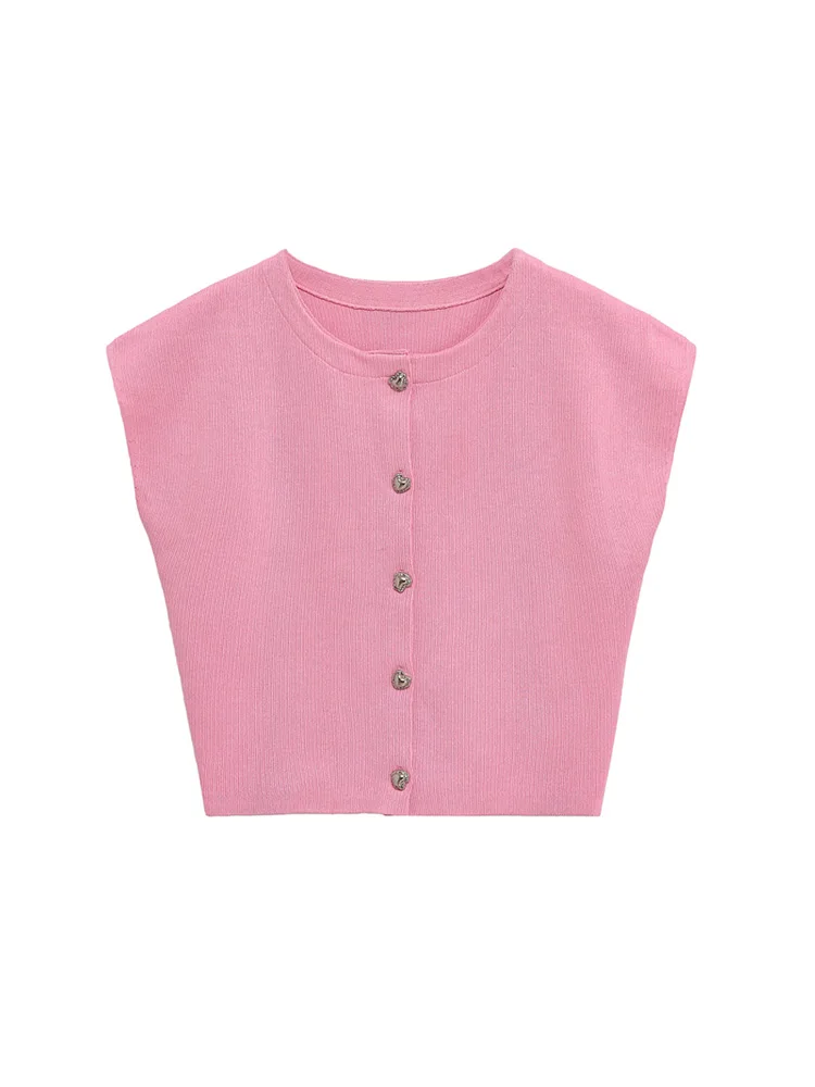 TRZA Women's Fashion Heart Button Knit Vest Sweater O-Neck Short Sleeve Waistcoat Chic Female Top
TRZA Women's Fashion Heart Button Knit Vest Sweater O-Neck Short Sleeve Waistcoat Chic Female Top