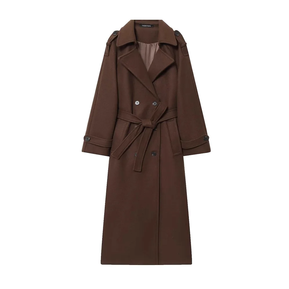 Women's Classic British Style Long Double-Breasted Woolen Coat Autumn Fashion High Waist Straight Cut Pure Color Outerwear
Women's Classic British Style Long Double-Breasted Woolen Coat Autumn Fashion High Waist Straight Cut Pure Color Outerwear