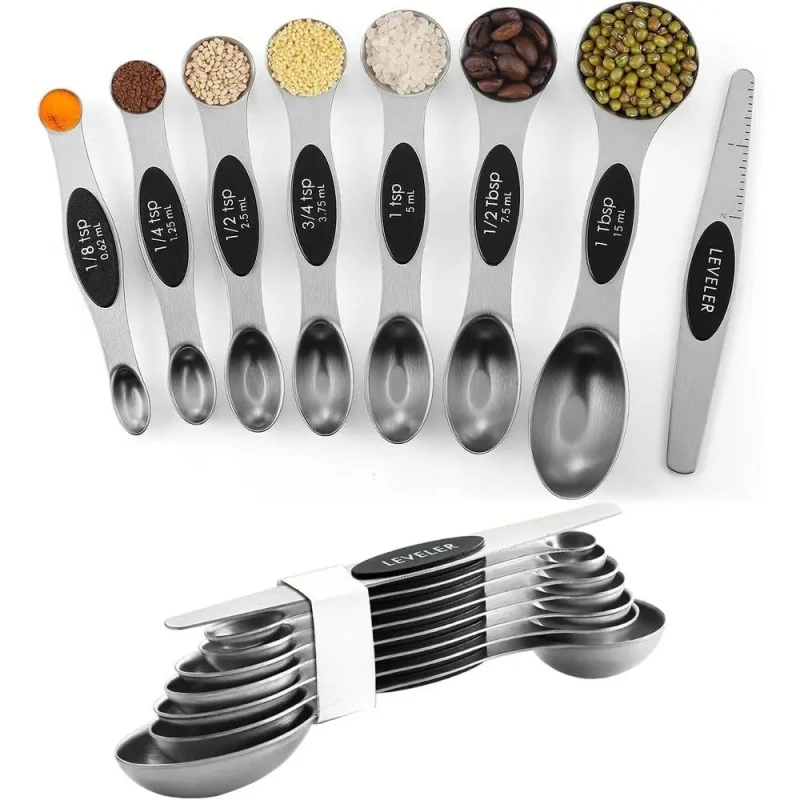 Pack o StainlSteel Magnetic Measuring Spoons Set, Dual Sided, Stackle, Adjustle and Tlpoon Measure Spoon with
Pack o StainlSteel Magnetic Measuring Spoons Set, Dual Sided, Stackle, Adjustle and Tlpoon Measure Spoon with