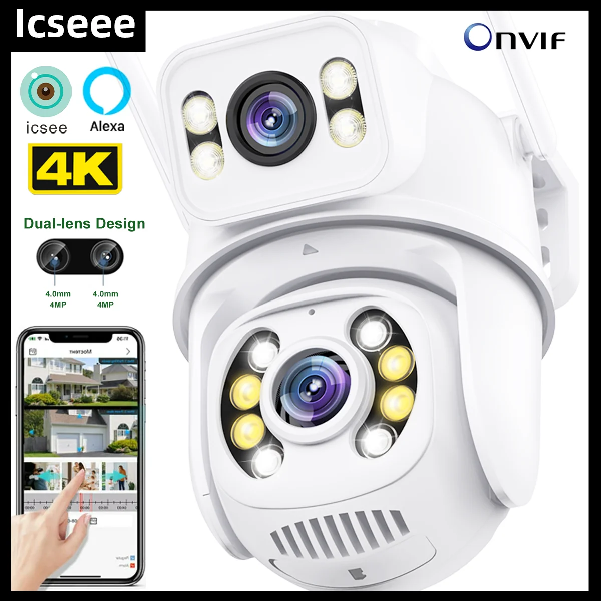 8MP Wifi Security Camera PTZ Dual Lens AI Auto Tracking Wireless CCTV Outdoor Surveillance Cameras IP Camera Night Vision iCSee
8MP Wifi Security Camera PTZ Dual Lens AI Auto Tracking Wireless CCTV Outdoor Surveillance Cameras IP Camera Night Vision iCSee