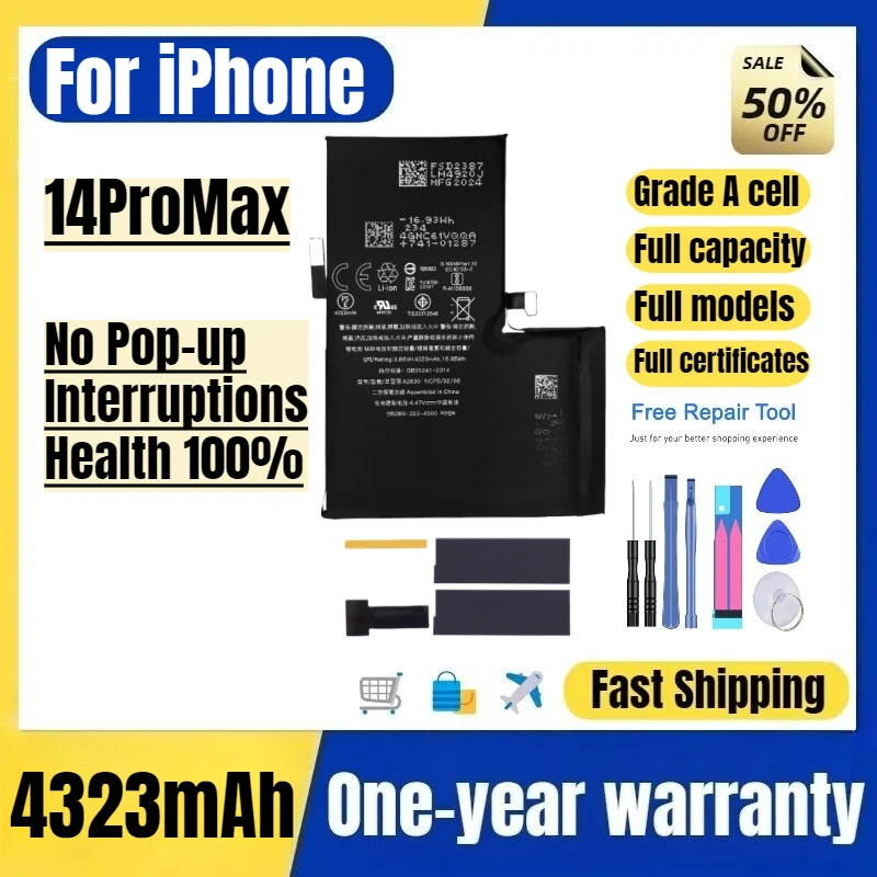 Аккумулятор для iPhone 14 Pro Max, без отключений, 100% работоспособность, высокое качество, сменный, класс А
Аккумулятор для iPhone 14 Pro Max, без отключений, 100% работоспособность, высокое качество, сменный, класс А