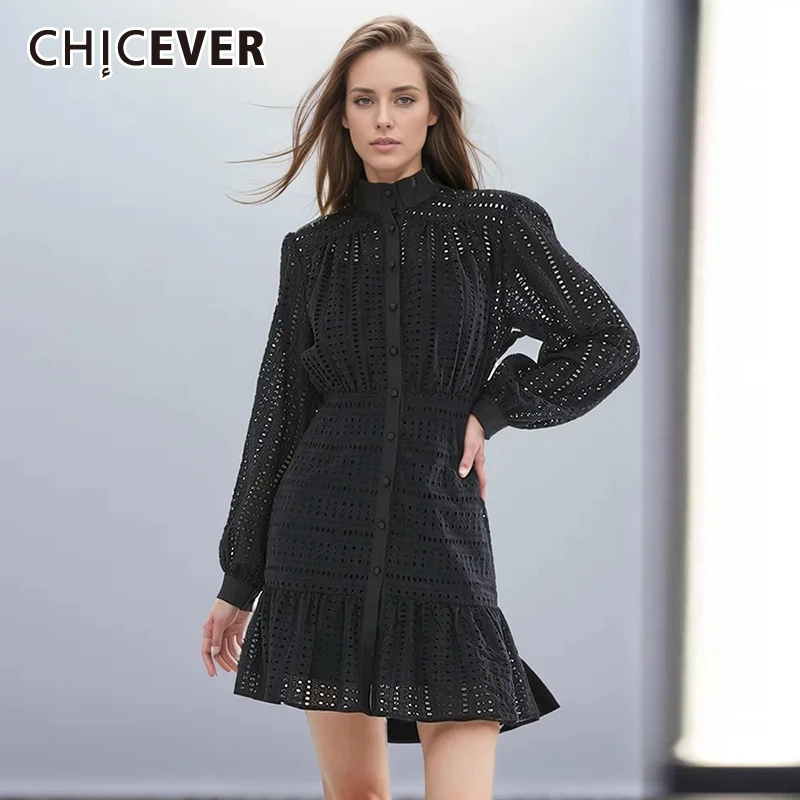 CHICEVER Elegant Embroidery Dress For Women Stand Collar Lantern Long Sleeve High Waist Hollow Out Dresses Female 2024 Autumn
CHICEVER Elegant Embroidery Dress For Women Stand Collar Lantern Long Sleeve High Waist Hollow Out Dresses Female 2024 Autumn