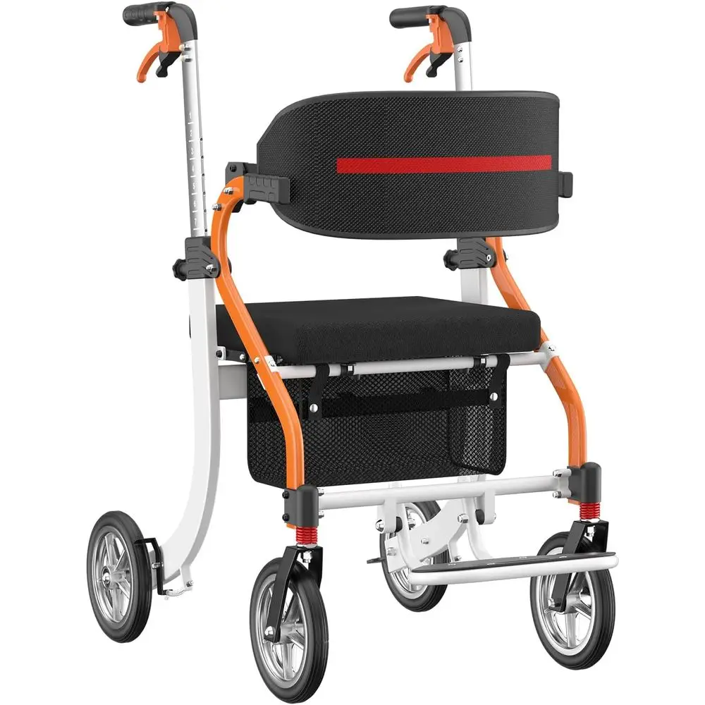 Lightweight 2-in-1 Wheelchair and Rollator with Seat, Height Adjustable, Easy Storage, Travel-Friendly, Orange
Lightweight 2-in-1 Wheelchair and Rollator with Seat, Height Adjustable, Easy Storage, Travel-Friendly, Orange