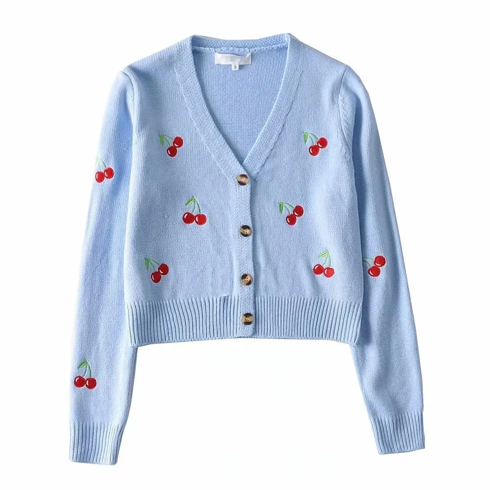 Cute Cherries Sweet Jackets Cardigans Women Fall Spring Vintage V-Neck Long Sleeve Cropped Knit Coat Embroidery Knitwear kawaii
Cute Cherries Sweet Jackets Cardigans Women Fall Spring Vintage V-Neck Long Sleeve Cropped Knit Coat Embroidery Knitwear kawaii