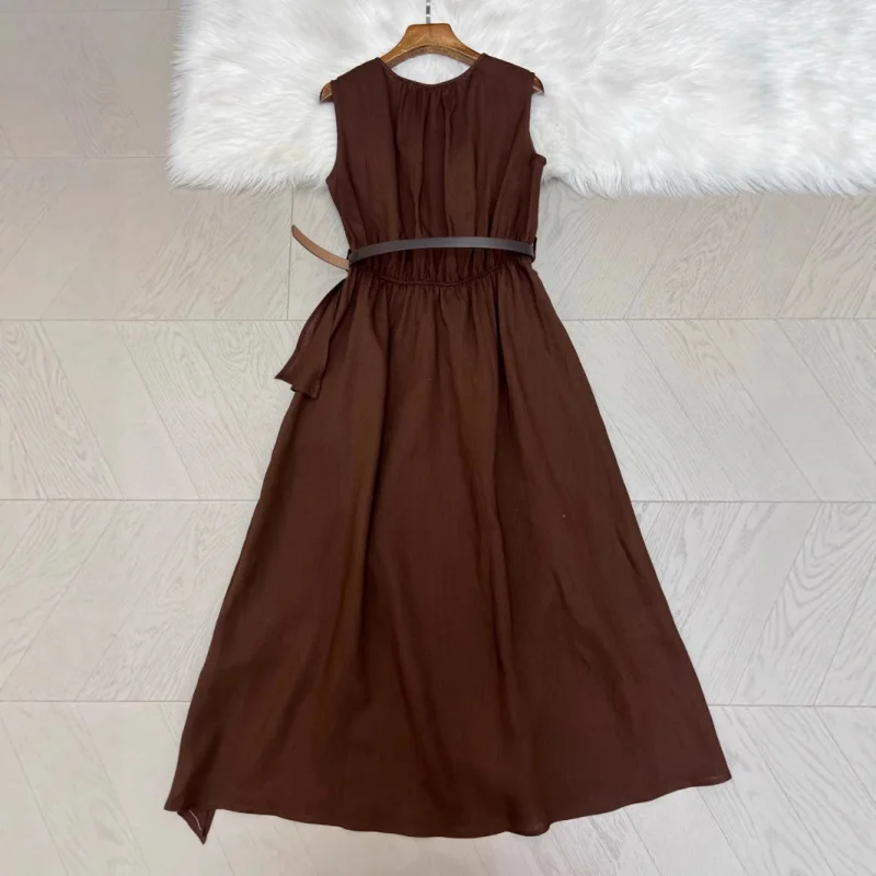 2025Summer New Fashion Versatile round Neck Sleeveless with Belt Waist Slimming Linen Solid Color Dress
2025Summer New Fashion Versatile round Neck Sleeveless with Belt Waist Slimming Linen Solid Color Dress