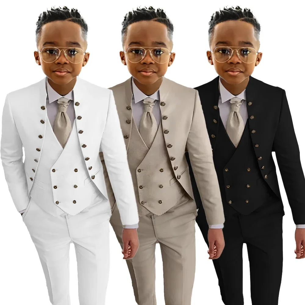 Boys Suit Fashion Design 3 Pieces Wedding Tuxedo Kids Custom Jacket Pants Vest Complete Suit Available For 2-18 Years Old
Boys Suit Fashion Design 3 Pieces Wedding Tuxedo Kids Custom Jacket Pants Vest Complete Suit Available For 2-18 Years Old