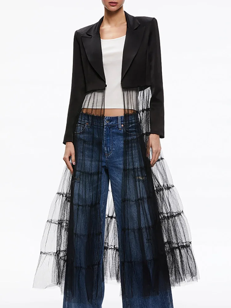 2024 New Women Mesh Patchwork Long Cardigan Streetwear Casual Female Solid Outerwear Turn Down Collar Spring Summer Jacket Coats
2024 New Women Mesh Patchwork Long Cardigan Streetwear Casual Female Solid Outerwear Turn Down Collar Spring Summer Jacket Coats