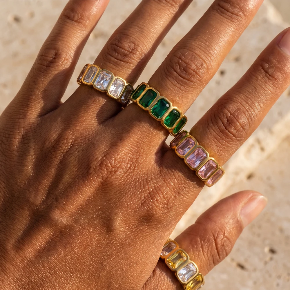Luxury Colorful Square Cubic Zirconia Ring for Women 18K Gold Plated Stainless Steel Statement Finger Jewelry Waterproof Gifts
Luxury Colorful Square Cubic Zirconia Ring for Women 18K Gold Plated Stainless Steel Statement Finger Jewelry Waterproof Gifts