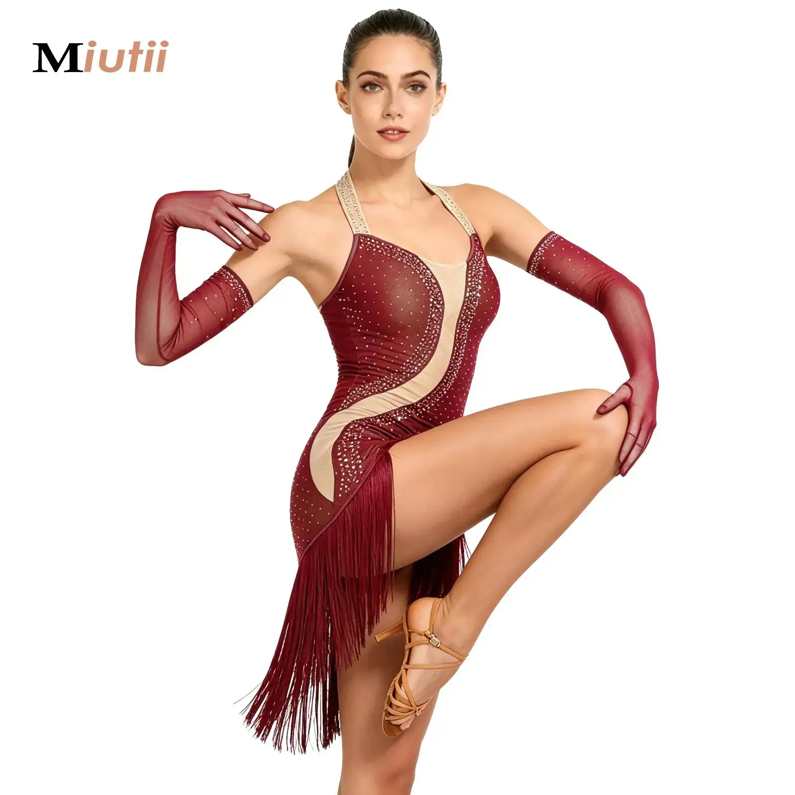 Women Latin Dance Rhinestone Tassel Bodysuit Dress Irregular One Piece Skirted Leotard Modern Ballet Contemporary Dance Costume
Women Latin Dance Rhinestone Tassel Bodysuit Dress Irregular One Piece Skirted Leotard Modern Ballet Contemporary Dance Costume