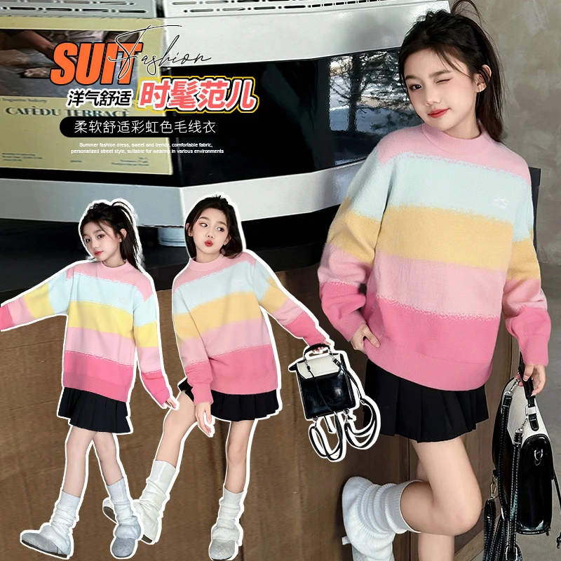 2025 Spring and Autumn 7-15 Years Old Five-color Rainbow Strip Sweater, Versatile Temperament, Fashionable, Soft and Comfortable
2025 Spring and Autumn 7-15 Years Old Five-color Rainbow Strip Sweater, Versatile Temperament, Fashionable, Soft and Comfortable