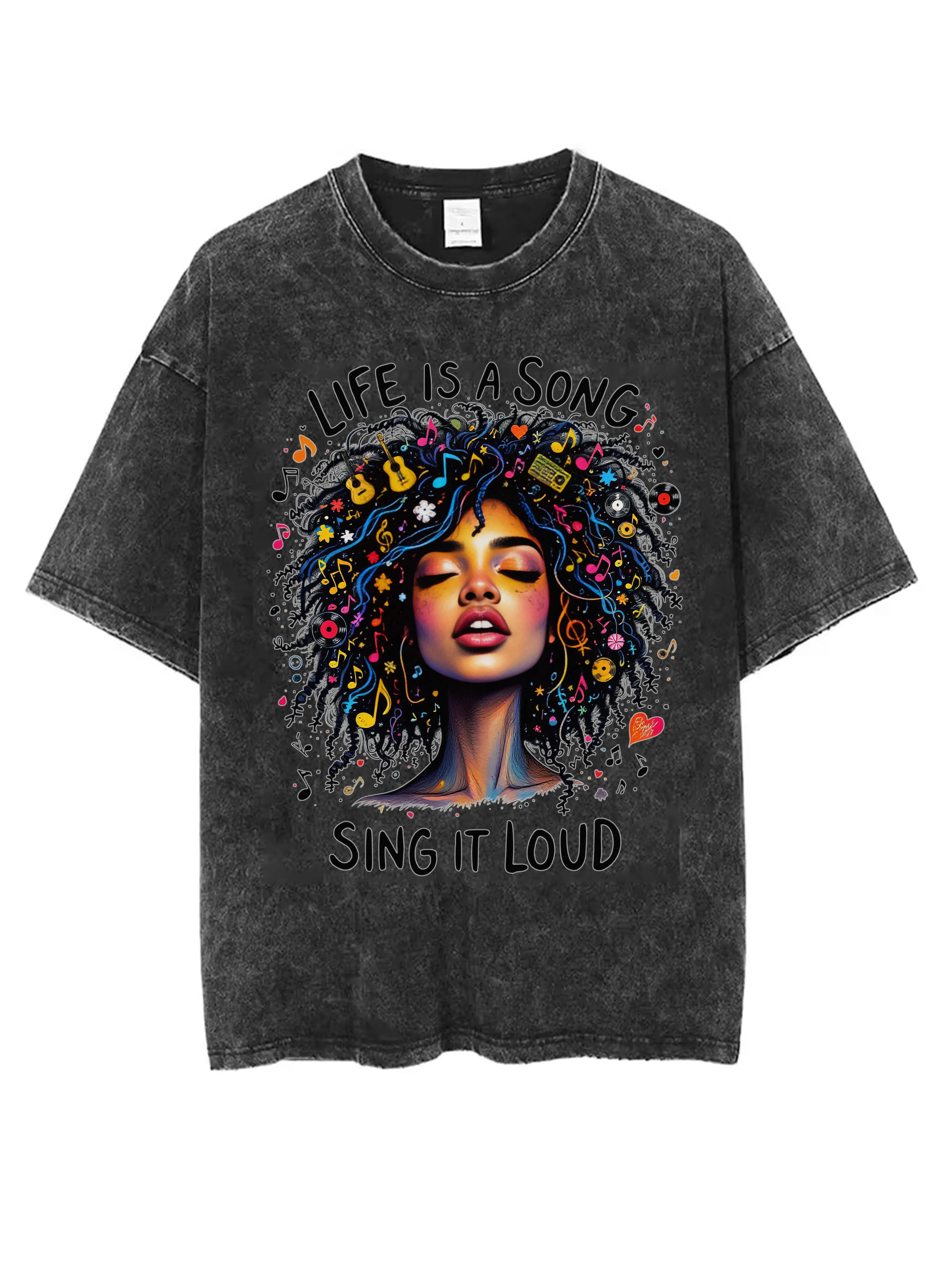 life is a song sing it loud Washed Black Round Neck T-Shirt for Men Women Loose Fit Comfortable for Winter Christmas 
life is a song sing it loud Washed Black Round Neck T-Shirt for Men Women Loose Fit Comfortable for Winter Christmas