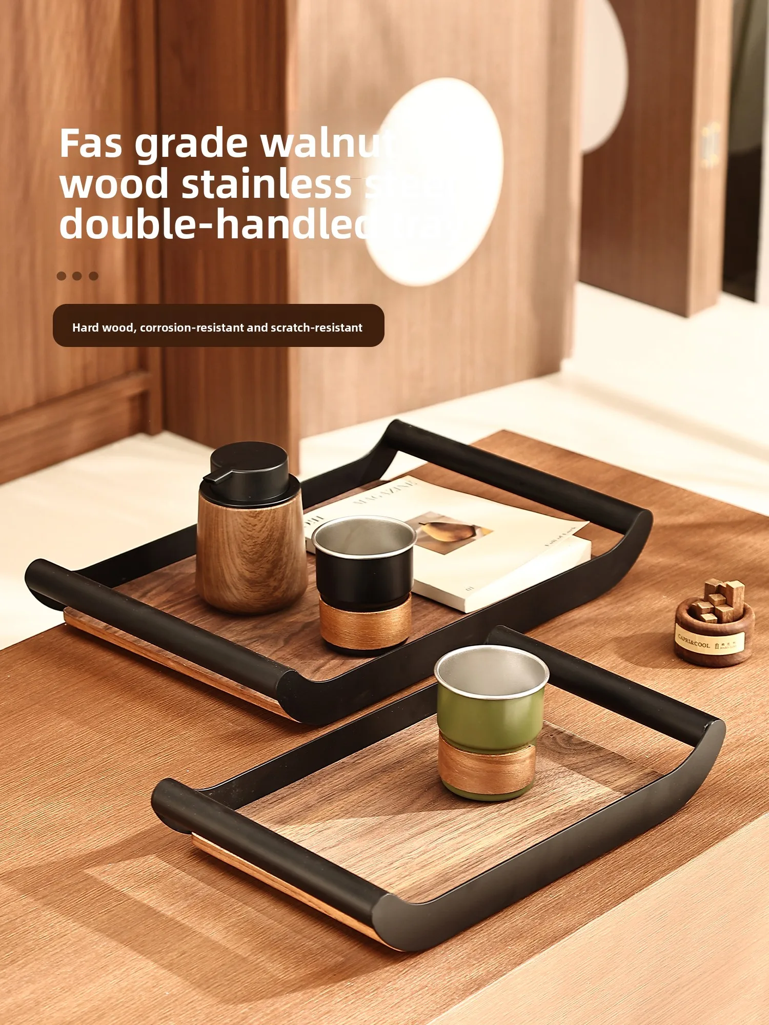 High-End Aromatic Display Plate Walnut Wood Stainless Steel Rectangular Handle Classic Vintage Style Serving Tray for Dining ...
High-End Aromatic Display Plate Walnut Wood Stainless Steel Rectangular Handle Classic Vintage Style Serving Tray for Dining ...