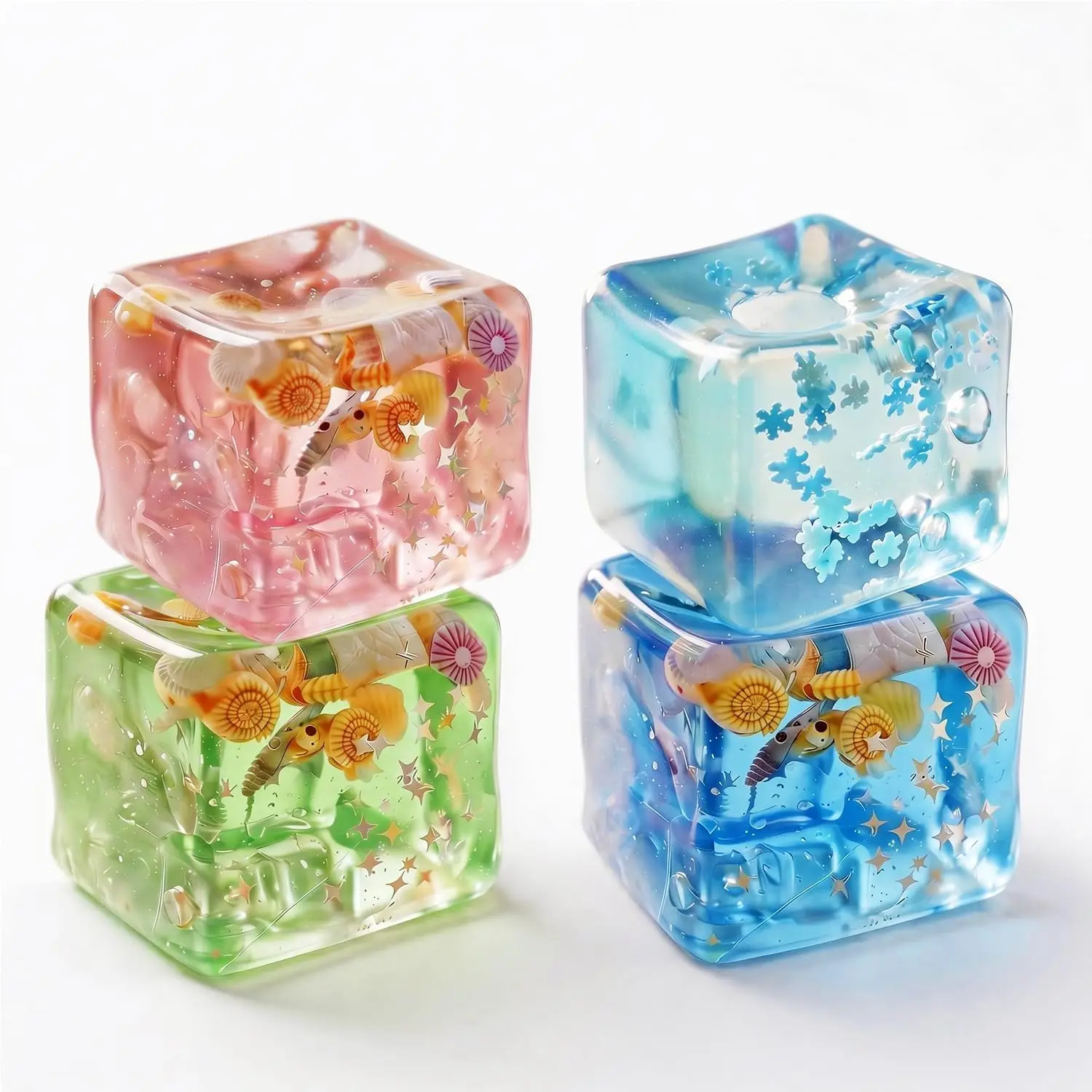 4PCS Ocean Ice Cube Squishy Stress Cubes, Soft Slow Rising Sensory Fidget Toys with Shells & Snowflakes, Quiet Squeeze Toys for Kids Adults, Classroom Prizes, Party Favors, Anxiety Relief Gifts
4PCS Ocean Ice Cube Squishy Stress Cubes, Soft Slow Rising Sensory Fidget Toys with Shells & Snowflakes, Quiet Squeeze Toys for Kids Adults, Classroom Prizes, Party Favors, Anxiety Relief Gifts