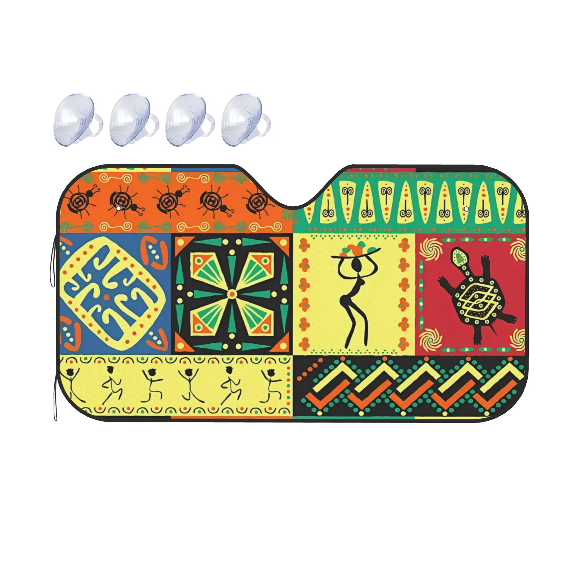 Geometric Tribal Sunshade For Car Windshields Featuring African Art Designs
Geometric Tribal Sunshade For Car Windshields Featuring African Art Designs