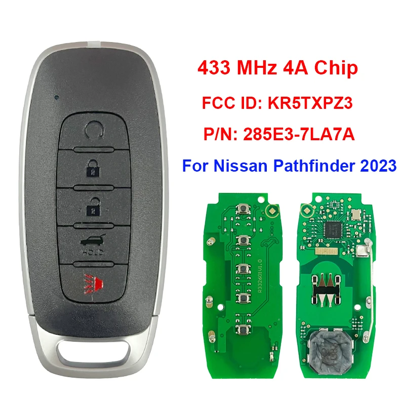 CN027106 Smart Car Key For Nissan Pathfinder 2023 4+1 Buttons Remote Control 433 MHz 4A Chip FCC ID: KR5TXPZ3 P/N: 285E3-7LA7A
CN027106 Smart Car Key For Nissan Pathfinder 2023 4+1 Buttons Remote Control 433 MHz 4A Chip FCC ID: KR5TXPZ3 P/N: 285E3-7LA7A
