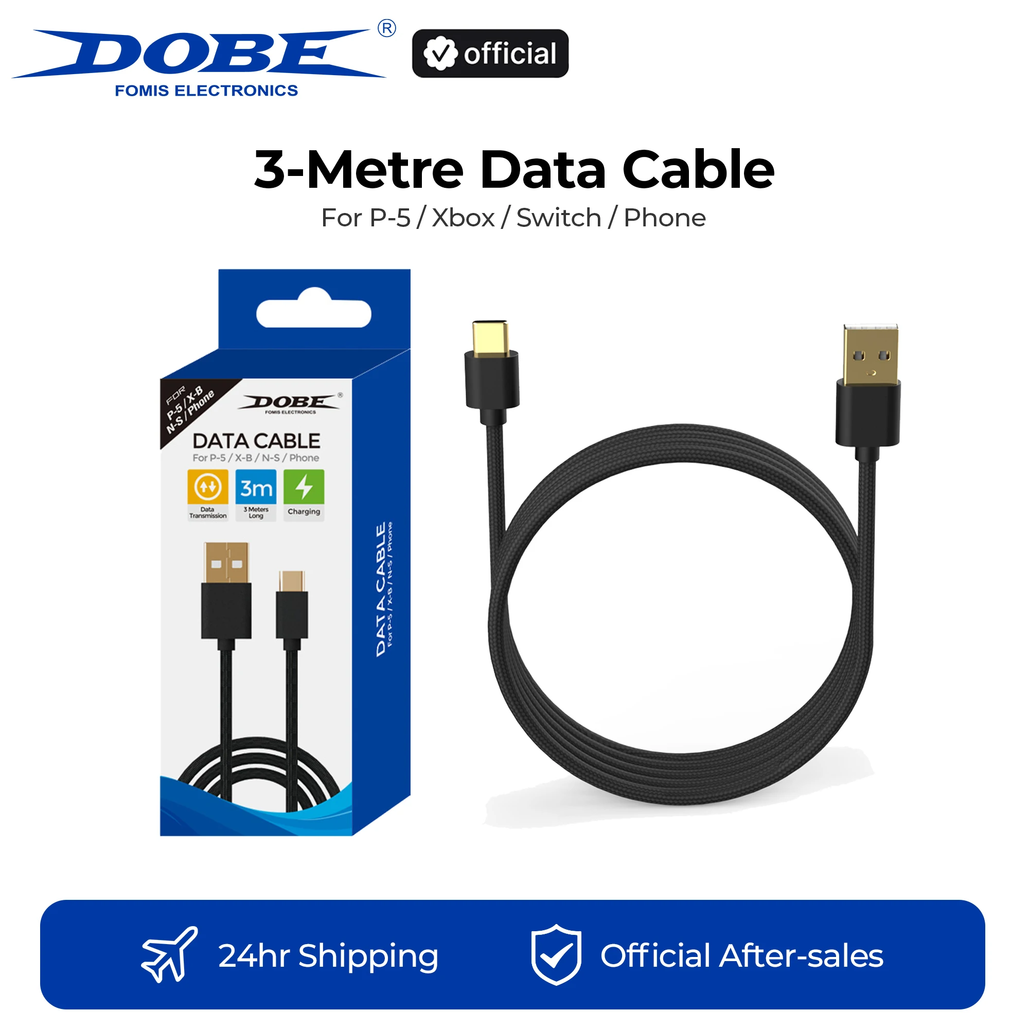 DOBE 3m Data Cable for PS/XBOX/Switch/PHONE, Data Transmission, Braided Charging Cable For Game Controller / Phone, Type-C
DOBE 3m Data Cable for PS/XBOX/Switch/PHONE, Data Transmission, Braided Charging Cable For Game Controller / Phone, Type-C