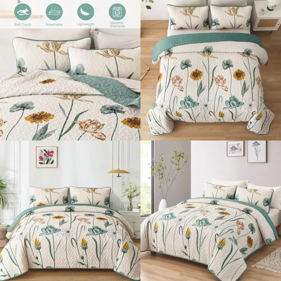 Floral Quilt Set Queen,Green Yellow Floral Botanical Bedspread Bedding Set with 2 Pillowcase,Spring Summer Lightweight Farmhouse Coverlet Set for All Season (96"x90")
Floral Quilt Set Queen,Green Yellow Floral Botanical Bedspread Bedding Set with 2 Pillowcase,Spring Summer Lightweight Farmhouse Coverlet Set for All Season (96"x90")