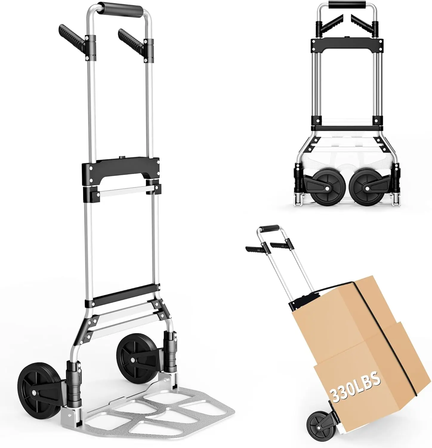 330LBS Heavy Duty Folding Hand Truck, 360° Rotating Handle, 6.7" Wheels, Ultra-Slim 2.3" Fold, Lightweight 14.3 lbs, for Moving Boxes & Shopping
330LBS Heavy Duty Folding Hand Truck, 360° Rotating Handle, 6.7" Wheels, Ultra-Slim 2.3" Fold, Lightweight 14.3 lbs, for Moving Boxes & Shopping