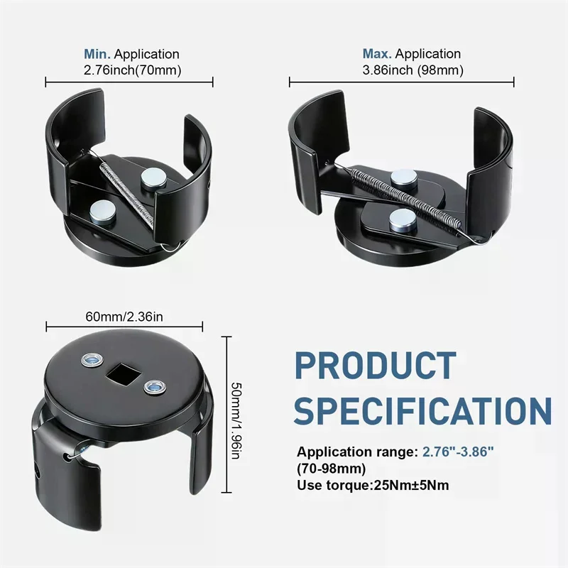 Adjustable Oil Filter Wrench 70-98mm Universal 3/8 Drive Removal Tool Suitable for Car Truck Workshop
Adjustable Oil Filter Wrench 70-98mm Universal 3/8 Drive Removal Tool Suitable for Car Truck Workshop