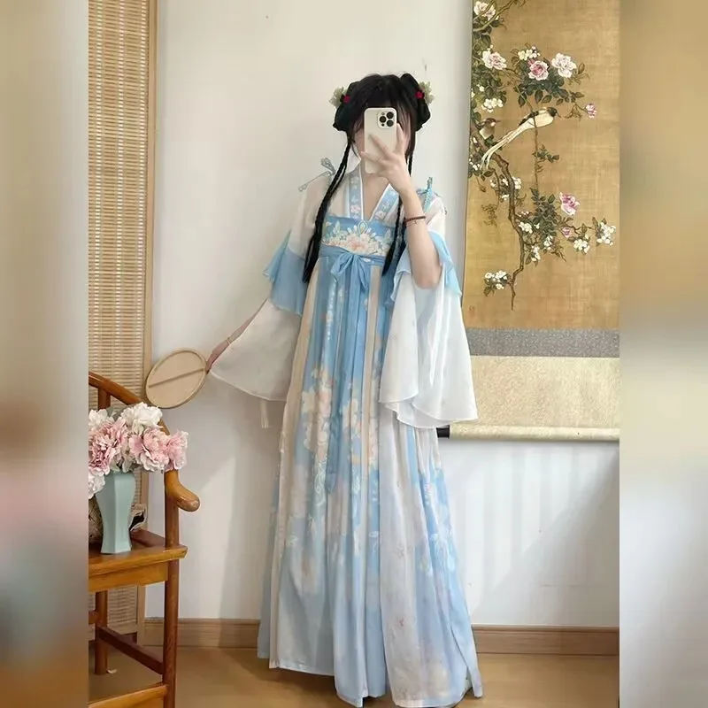 Chinese Hanfu Dress Women Carnival Cosplay Costume Ancient Tang Dynasty Printed Purple Blue Hanfu Suits Party Dress
Chinese Hanfu Dress Women Carnival Cosplay Costume Ancient Tang Dynasty Printed Purple Blue Hanfu Suits Party Dress