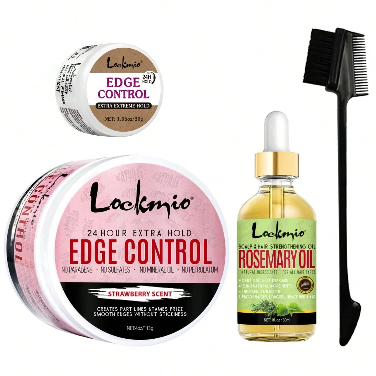 LOCKMIO 30g+113g Edge Control Styling Wax Set Long-Lasting Hold Hairline Gel and Rosemary Essential Growth Oil & Hair Brush 4pcs
LOCKMIO 30g+113g Edge Control Styling Wax Set Long-Lasting Hold Hairline Gel and Rosemary Essential Growth Oil & Hair Brush 4pcs