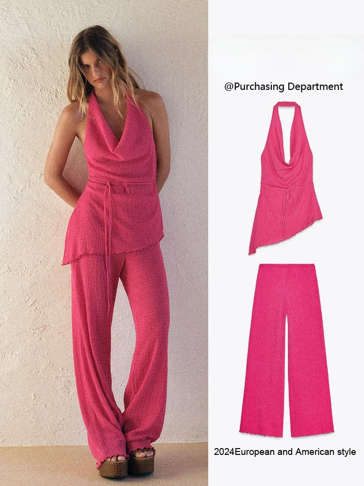 Summer New Women's High Waist Long Pants V-Ne Hanging Neline Top And Bot Set Faionable Ladies' Ensemble
Summer New Women's High Waist Long Pants V-Ne Hanging Neline Top And Bot Set Faionable Ladies' Ensemble