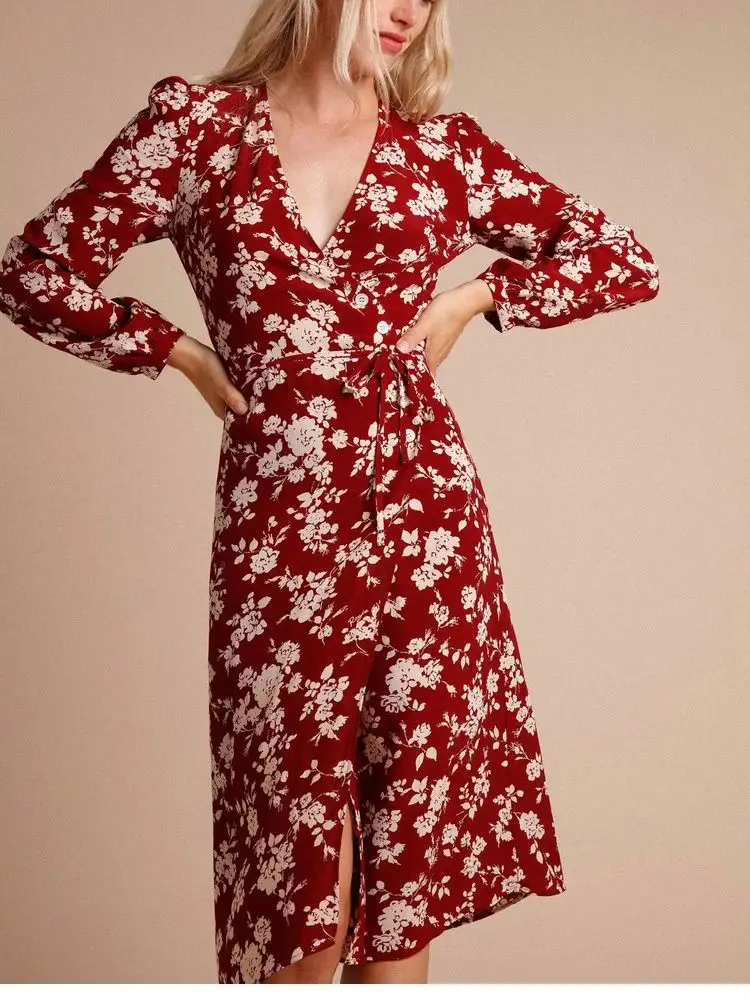 Sweet Floral Printed Wrap Midi Dress Women's 2023 Early Spring V-neck Ladies French Tea Break Long Dresses Vintage Holiday
Sweet Floral Printed Wrap Midi Dress Women's 2023 Early Spring V-neck Ladies French Tea Break Long Dresses Vintage Holiday