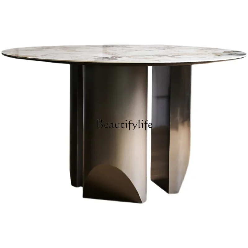 Italian minimalist rock slab dining table light luxury stainless steel Nordic modern home round table
Italian minimalist rock slab dining table light luxury stainless steel Nordic modern home round table