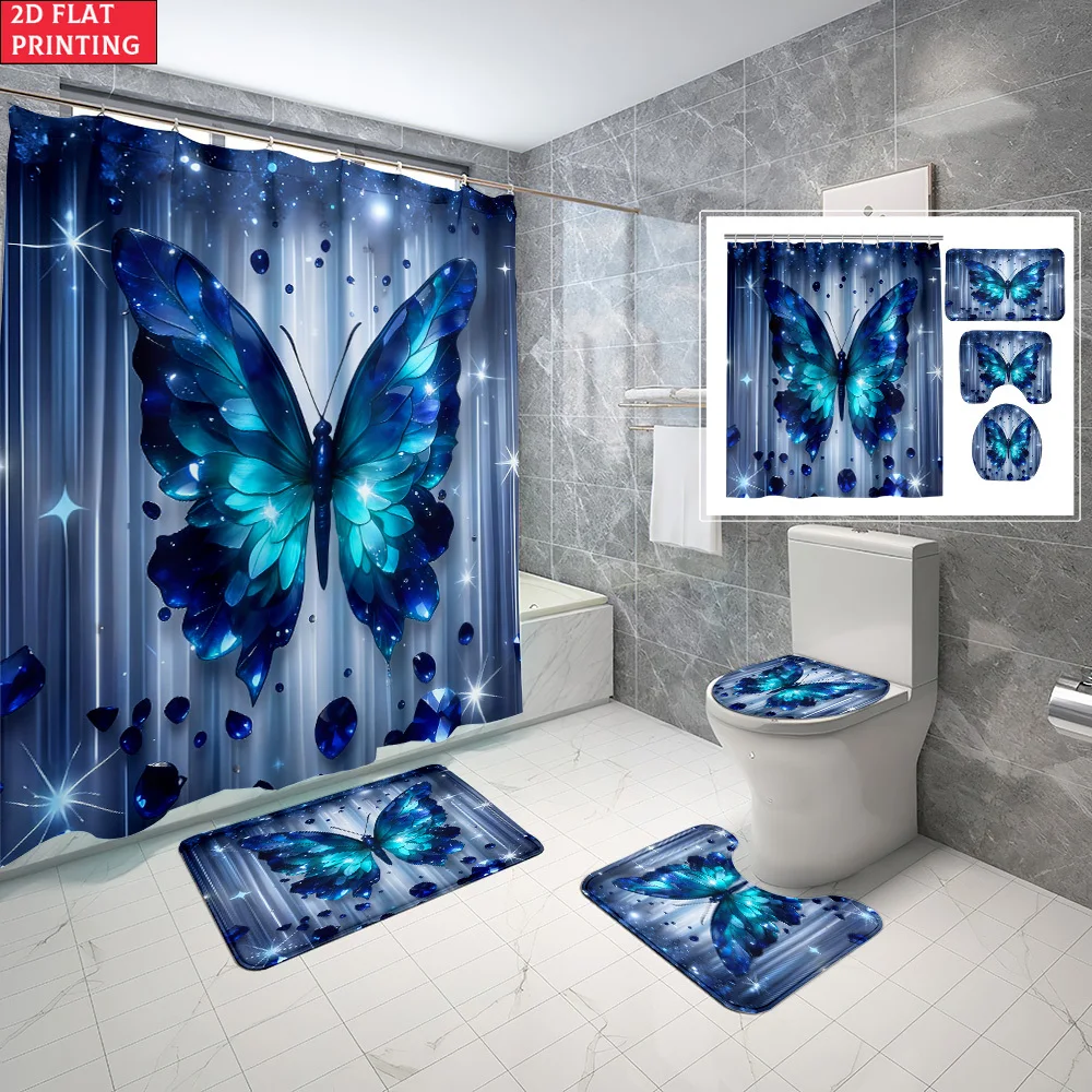 1pc/4pcs Shower Curtain and Bath Mat Set with Butterfly With Stars And Sparkles Pattern Non-Slip Bathroom Decor, with 12 hooks
1pc/4pcs Shower Curtain and Bath Mat Set with Butterfly With Stars And Sparkles Pattern Non-Slip Bathroom Decor, with 12 hooks