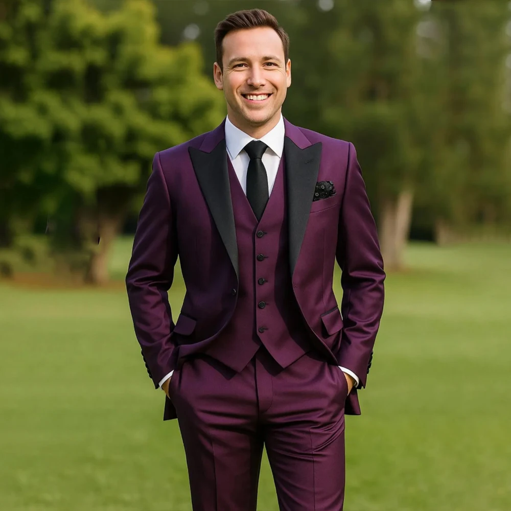 Purple Men's Suits Peaked Lapel Single Breasted 3 PCS British Wedding Suit Tuxedo Office Business Blazer Jacket+Pants Customized
Purple Men's Suits Peaked Lapel Single Breasted 3 PCS British Wedding Suit Tuxedo Office Business Blazer Jacket+Pants Customized