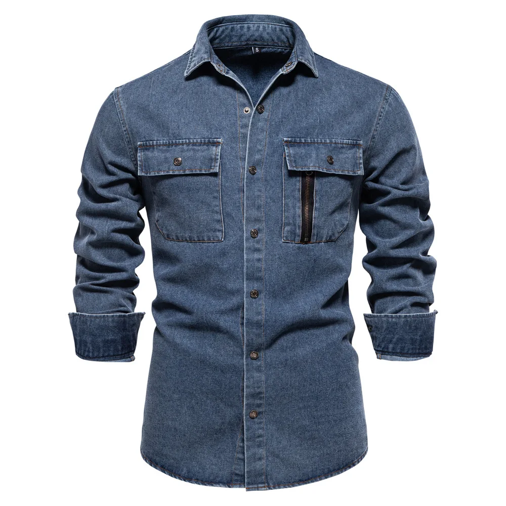 Elastic Cotton Denim Shirt High Quality Men Long Sleeve Solid Color Pocket Shirts for Men Casual Slim Fit Mens Designer Clothing
Elastic Cotton Denim Shirt High Quality Men Long Sleeve Solid Color Pocket Shirts for Men Casual Slim Fit Mens Designer Clothing