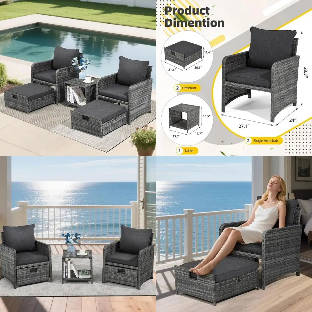Gray Wicker Outdoor Patio Furniture Set with 2 Chairs, Ottomans, and Side Table
Gray Wicker Outdoor Patio Furniture Set with 2 Chairs, Ottomans, and Side Table
