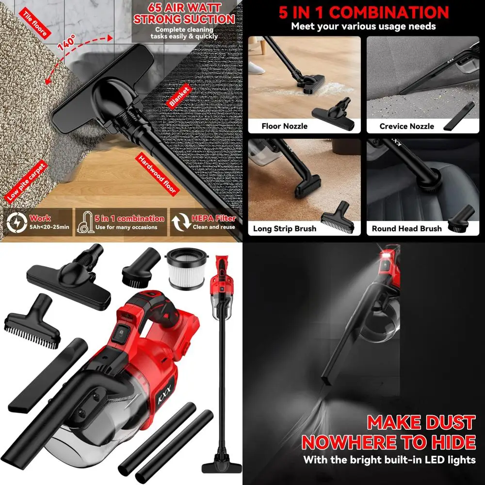 M18 Battery-Powered 5-in-1 Handheld Vacuum Cleaner, 500W Motor, 46 CFM HEPA Filtration for Floors, Carpets, Cars (Tool Only)
M18 Battery-Powered 5-in-1 Handheld Vacuum Cleaner, 500W Motor, 46 CFM HEPA Filtration for Floors, Carpets, Cars (Tool Only)
