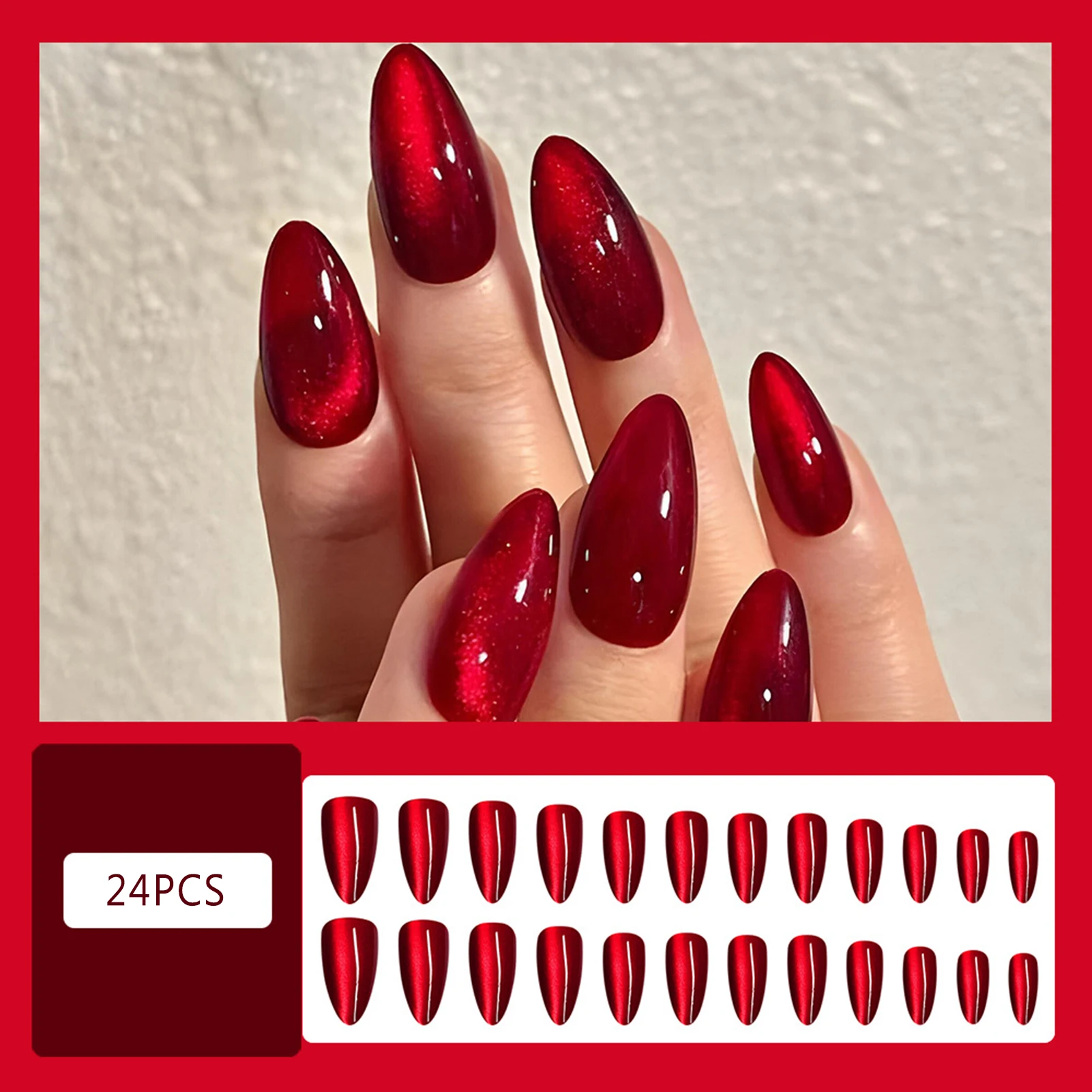 24pcs Cherry Red Cat Eyes False Nails Press On Fake Nails Reusable Wearable Full Cover Acrylic Nail Tips Woman Fake Nails
24pcs Cherry Red Cat Eyes False Nails Press On Fake Nails Reusable Wearable Full Cover Acrylic Nail Tips Woman Fake Nails