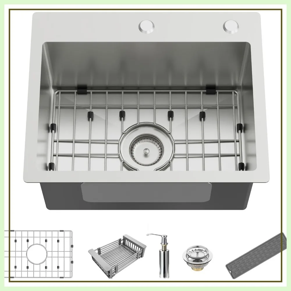 20x16 Inch Stainless Steel Drop In Kitchen Sink Single Bowl Topmount with Accessories
20x16 Inch Stainless Steel Drop In Kitchen Sink Single Bowl Topmount with Accessories