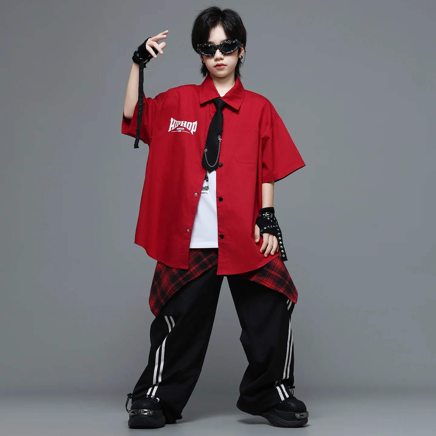 Kid Kpop Hip Hop Clothing Red Wide Short Sleeve Shirt Black Casual Striped Cargo Pants for Girl Boy Street Dance Costume Clothes
Kid Kpop Hip Hop Clothing Red Wide Short Sleeve Shirt Black Casual Striped Cargo Pants for Girl Boy Street Dance Costume Clothes