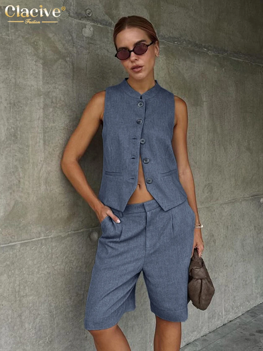 Clacive Summer Slim Blue Office 2 Piece Sets Women Outfit 2024 Elegant Sleeveless Tank Top With Low Waist Shorts Set Female
Clacive Summer Slim Blue Office 2 Piece Sets Women Outfit 2024 Elegant Sleeveless Tank Top With Low Waist Shorts Set Female