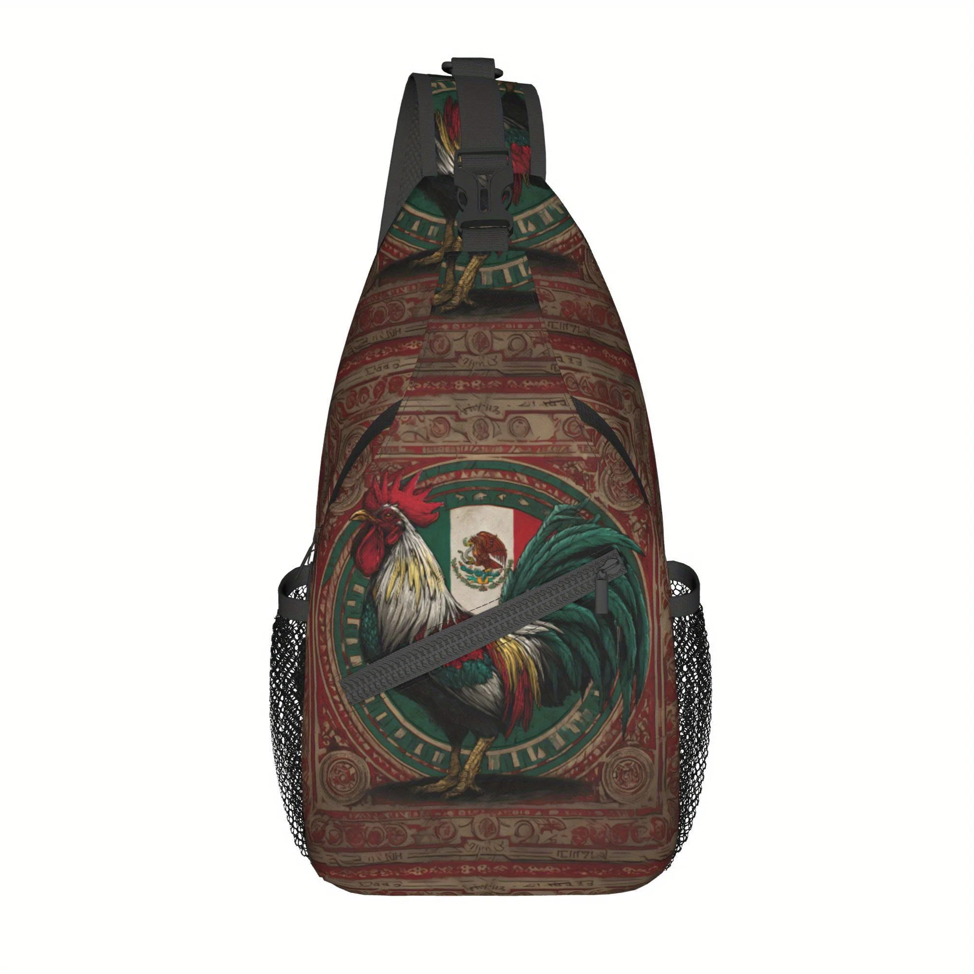 Men's Mexican Rooster Cross Body Bag - Large Capacity Chest Pack with Zipper Closure, Bold Rooster Graphic Print 
Men's Mexican Rooster Cross Body Bag - Large Capacity Chest Pack with Zipper Closure, Bold Rooster Graphic Print