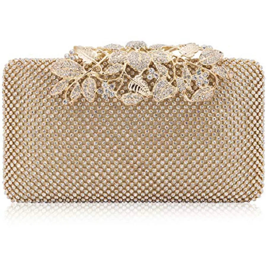 Womens Evening Bag with Flower Closure Rhinestone Crystal Clutch Purse for Wedding Party Gold
Womens Evening Bag with Flower Closure Rhinestone Crystal Clutch Purse for Wedding Party Gold