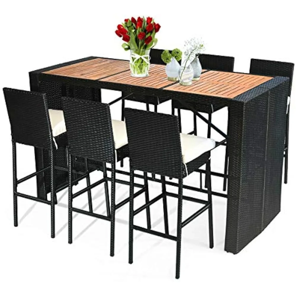 7 PCS Outdoor Wicker Furniture with Acacia Wood Bar Table Top and Removable Cushion, Conversation Set for Dining, Patios, Backy
7 PCS Outdoor Wicker Furniture with Acacia Wood Bar Table Top and Removable Cushion, Conversation Set for Dining, Patios, Backy