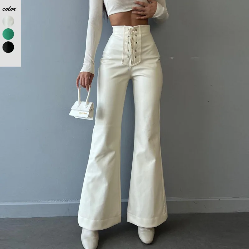 Gothic Y2k Streetwear Pu Leather Flared Pants Women Bandage High Waisted Design Long Pants Black White Green Clothes Trend Newy
Gothic Y2k Streetwear Pu Leather Flared Pants Women Bandage High Waisted Design Long Pants Black White Green Clothes Trend Newy