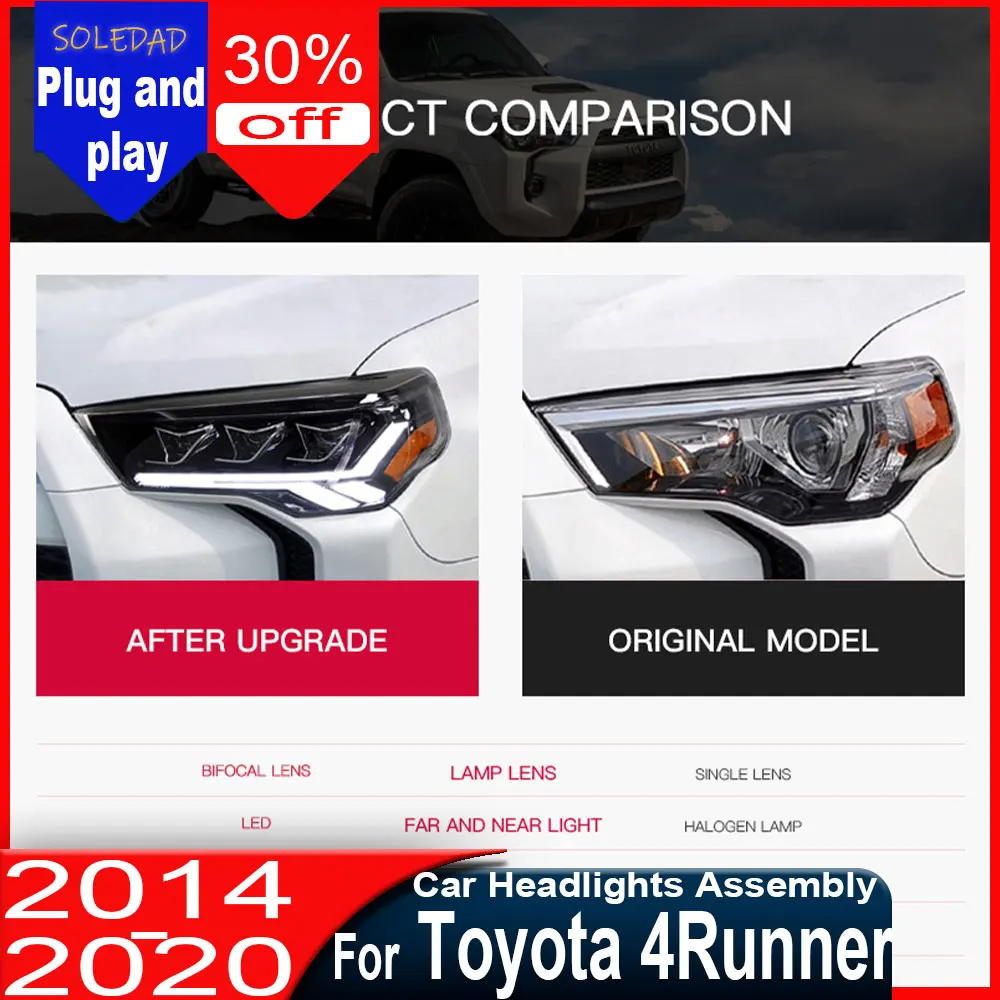 LED Headlights For Toyota 4Runner Head lights 2014 2015 2016 -2021 Full LED Front Lights LED Lens Projector headlights Assembly
LED Headlights For Toyota 4Runner Head lights 2014 2015 2016 -2021 Full LED Front Lights LED Lens Projector headlights Assembly