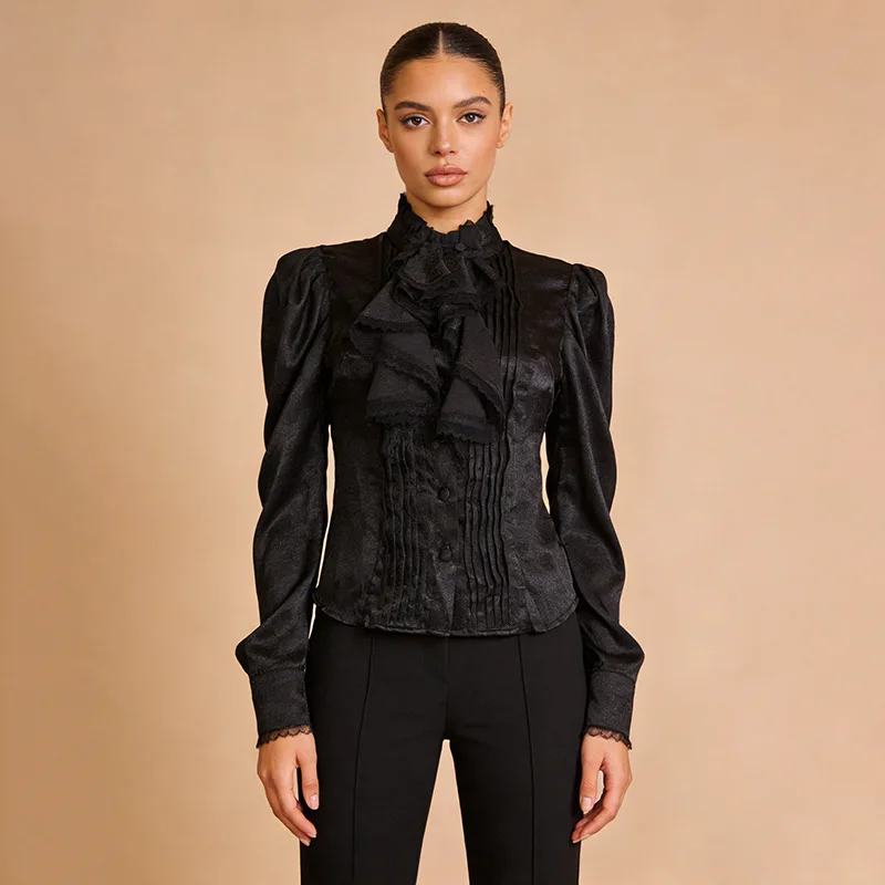 Vintage Women's Spring Loose Single-Breasted Long-Sleeve Ruffle Blouse Feminine Casual Style Top Black
Vintage Women's Spring Loose Single-Breasted Long-Sleeve Ruffle Blouse Feminine Casual Style Top Black