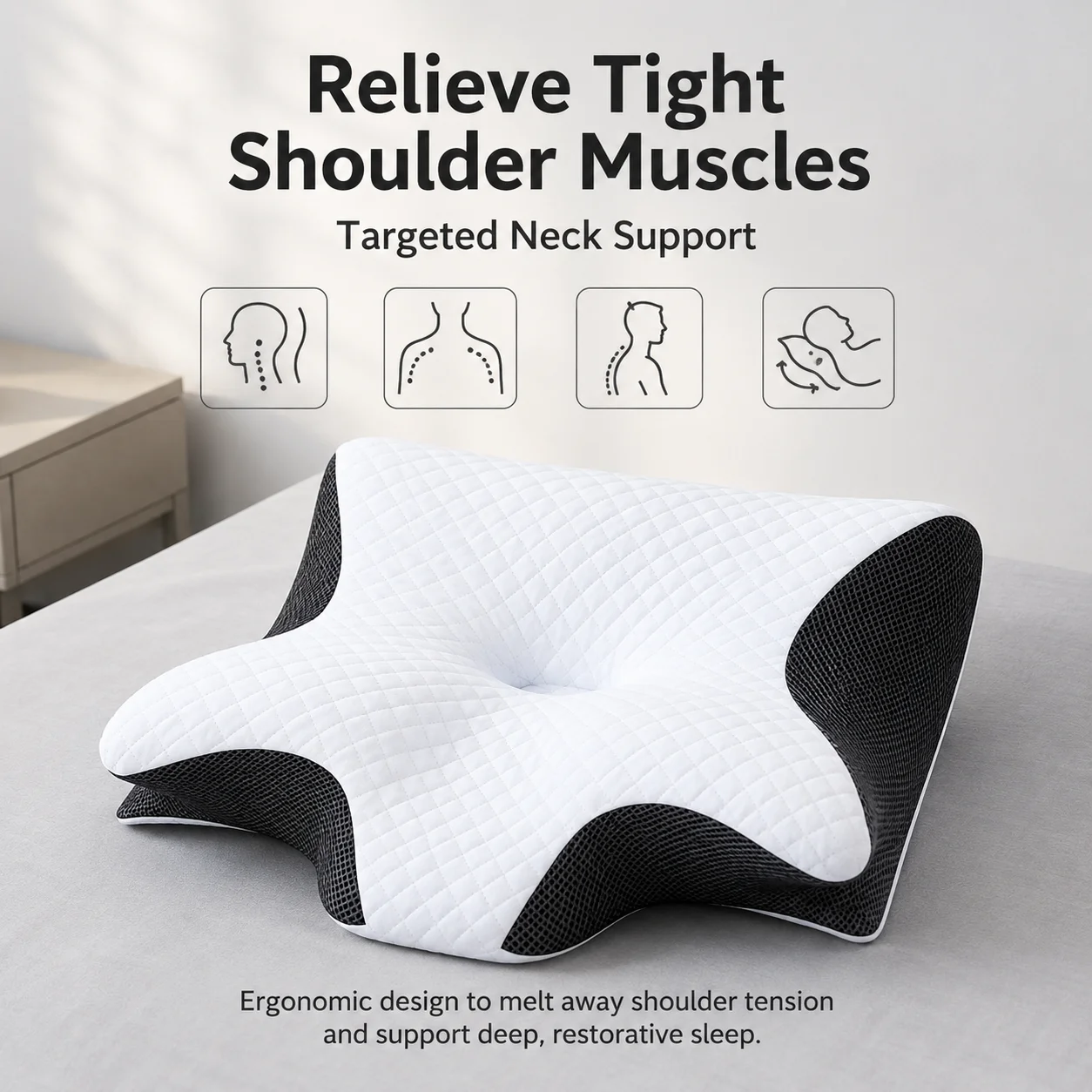 2in1 Ergonomic Contoured Neck Pillow Horn Design Soft Support for Side Back Stomach Sleepers Relieve Shoulder Pain Sleeping
2in1 Ergonomic Contoured Neck Pillow Horn Design Soft Support for Side Back Stomach Sleepers Relieve Shoulder Pain Sleeping