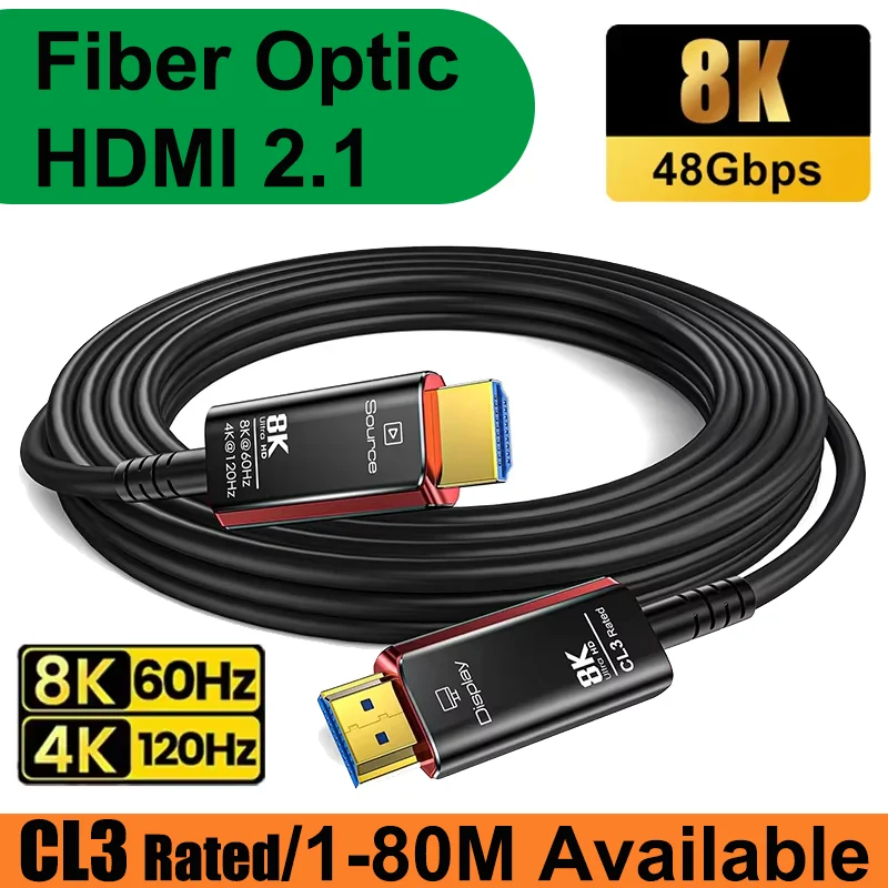 8K HDMI 2.1 Fiber Optic Cable CL3 Rated, 48Gbps 8K@60 4K@120Hz/144H eARC HDCP 2.2 & 2.3 Compatible For HDTV Xbox PS5 Projector
8K HDMI 2.1 Fiber Optic Cable CL3 Rated, 48Gbps 8K@60 4K@120Hz/144H eARC HDCP 2.2 & 2.3 Compatible For HDTV Xbox PS5 Projector