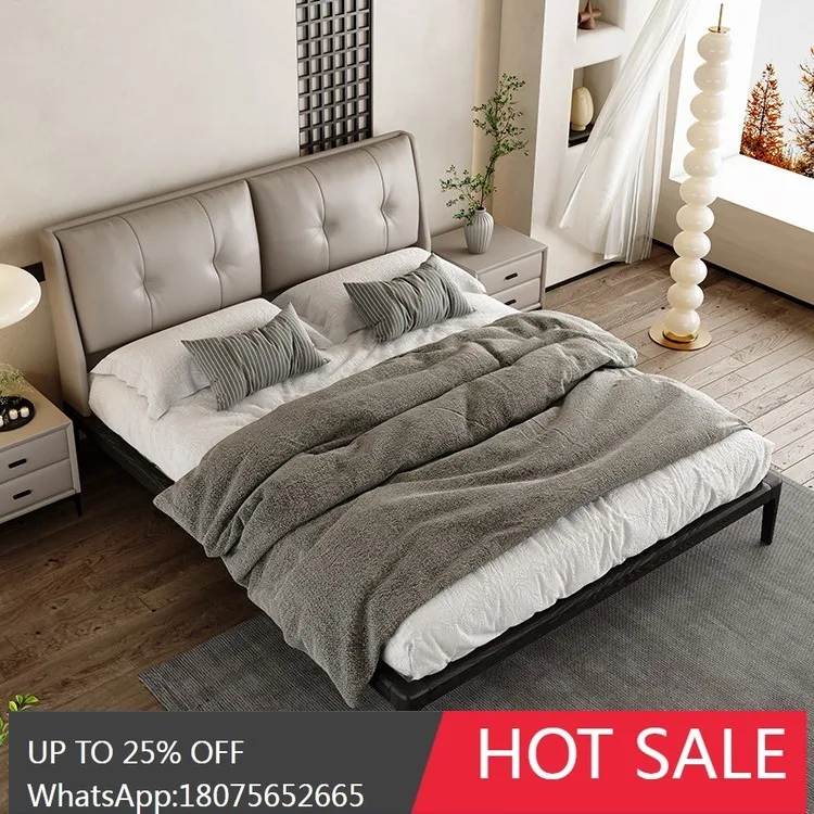 SGF Modern Minimalist Solid Wood Genuine Leather Bed Soft Upholstered Double Wedding Bed Italian Minimalist Style 
SGF Modern Minimalist Solid Wood Genuine Leather Bed Soft Upholstered Double Wedding Bed Italian Minimalist Style