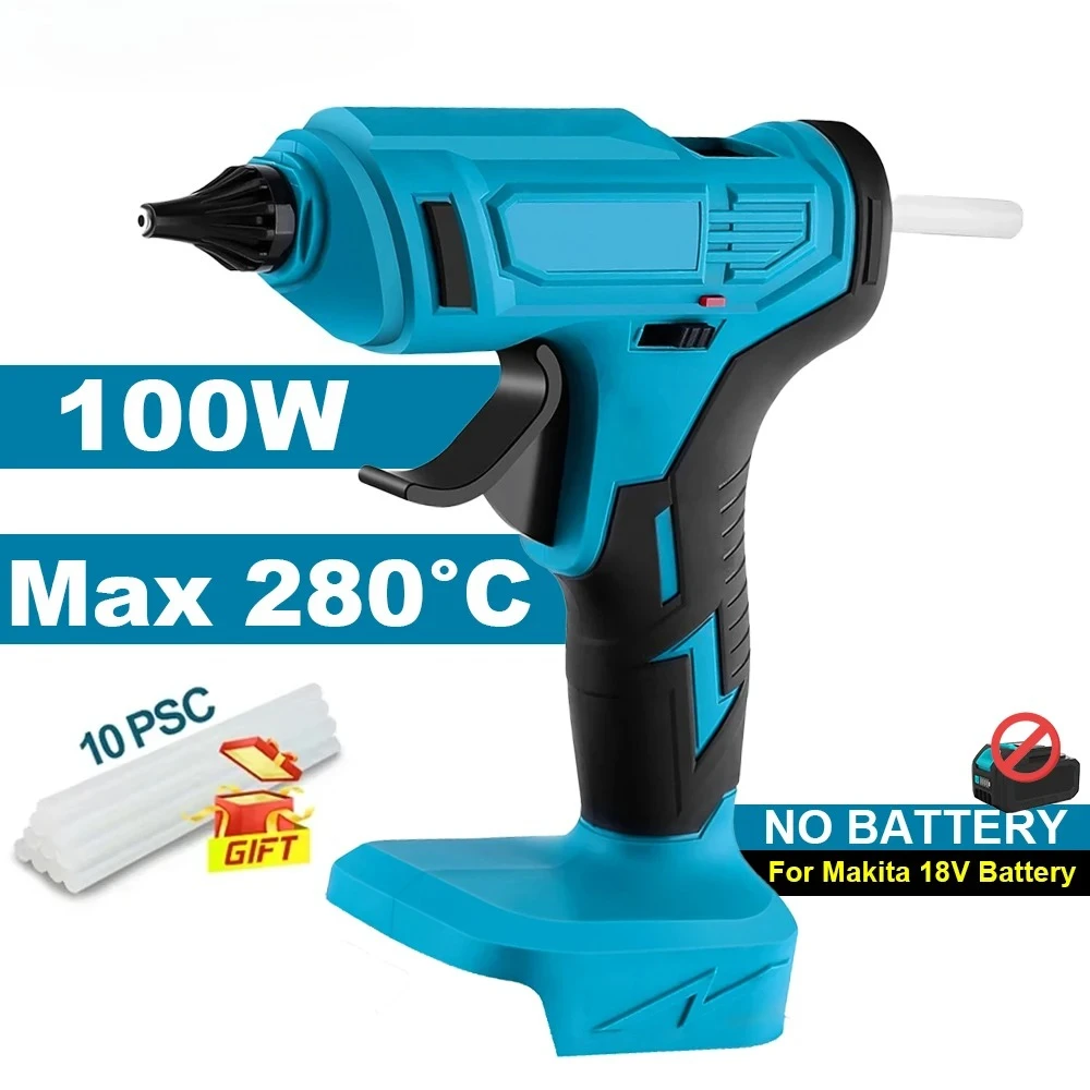 100W 280°C Cordless Hot Melt Glue Gun Portable Rechargeable with 10pcs 11mm Glue Sticks DIY Repair Tool For Makita 18V Battery
100W 280°C Cordless Hot Melt Glue Gun Portable Rechargeable with 10pcs 11mm Glue Sticks DIY Repair Tool For Makita 18V Battery