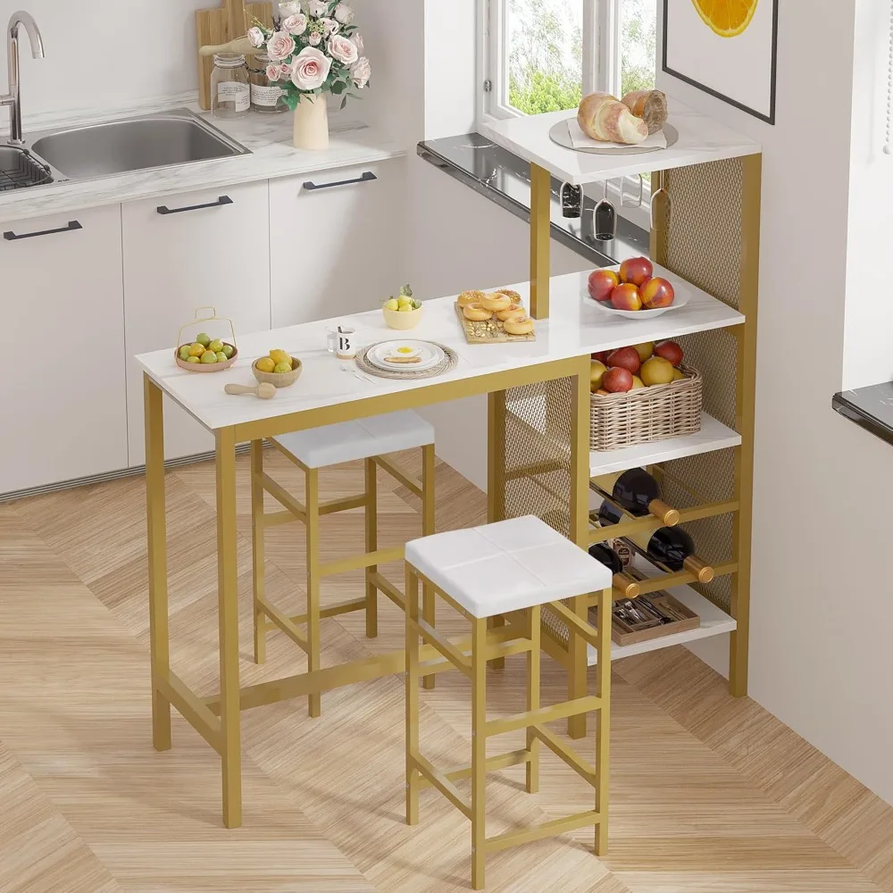 Bar Table and Chairs Set for 2, 3-Piece Dining Set with Storage Shelves, Cup Holder & Wine Rack, PU Leather Cushion Stools, for
Bar Table and Chairs Set for 2, 3-Piece Dining Set with Storage Shelves, Cup Holder & Wine Rack, PU Leather Cushion Stools, for