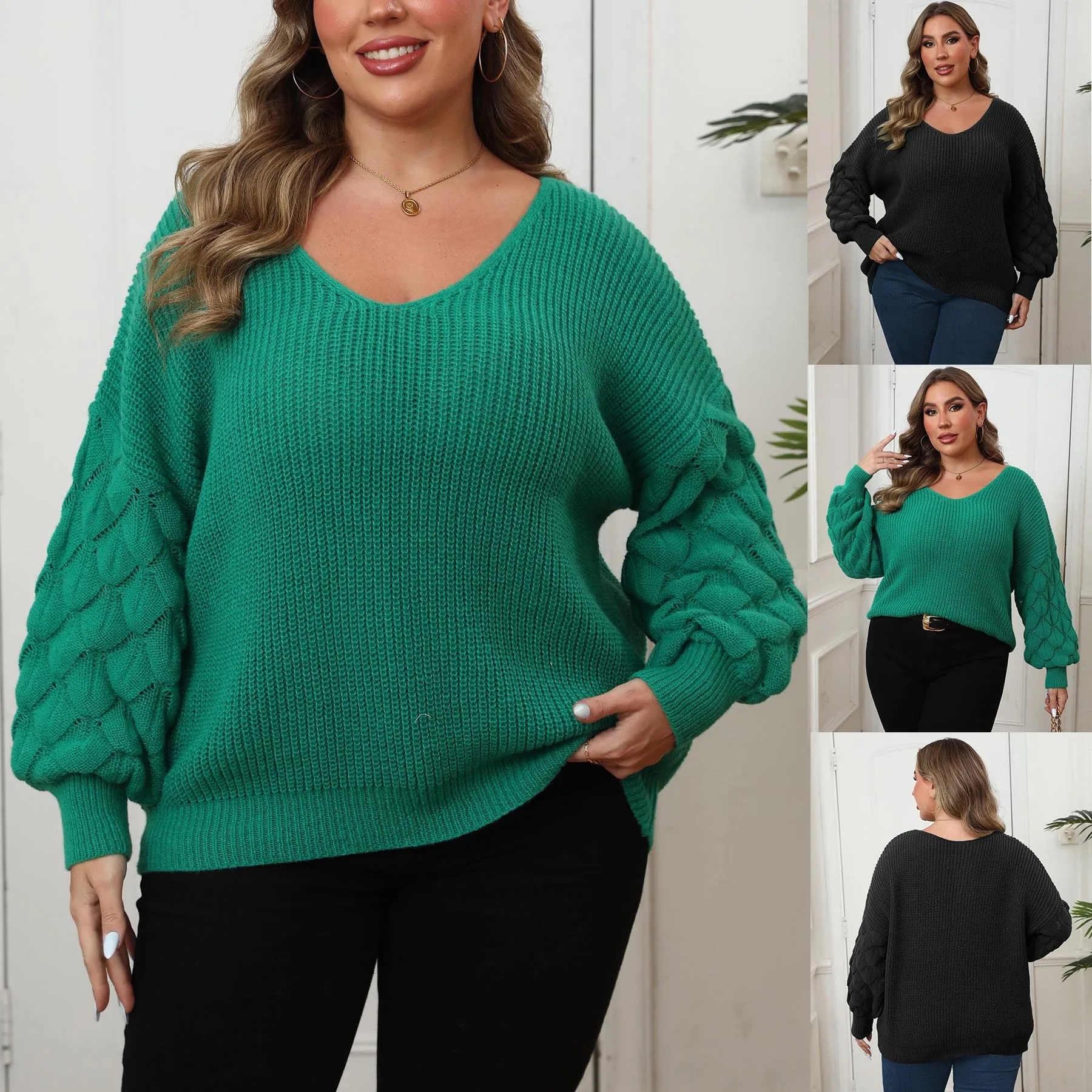 Plus Size Women's Sweater Style Women's Pineapple Sleeve Splicing Bottoming Shirt Casual Pullover Top
Plus Size Women's Sweater Style Women's Pineapple Sleeve Splicing Bottoming Shirt Casual Pullover Top